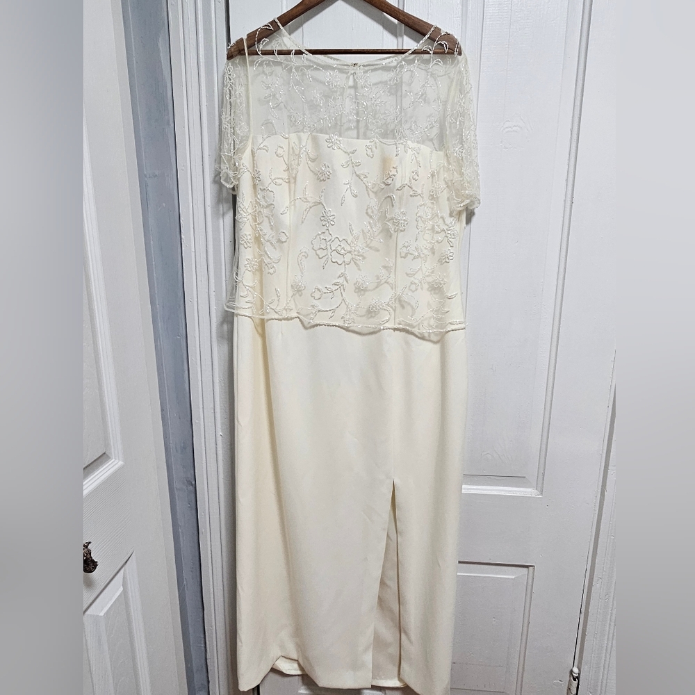 Elegant Cream Lace Overlay Dress